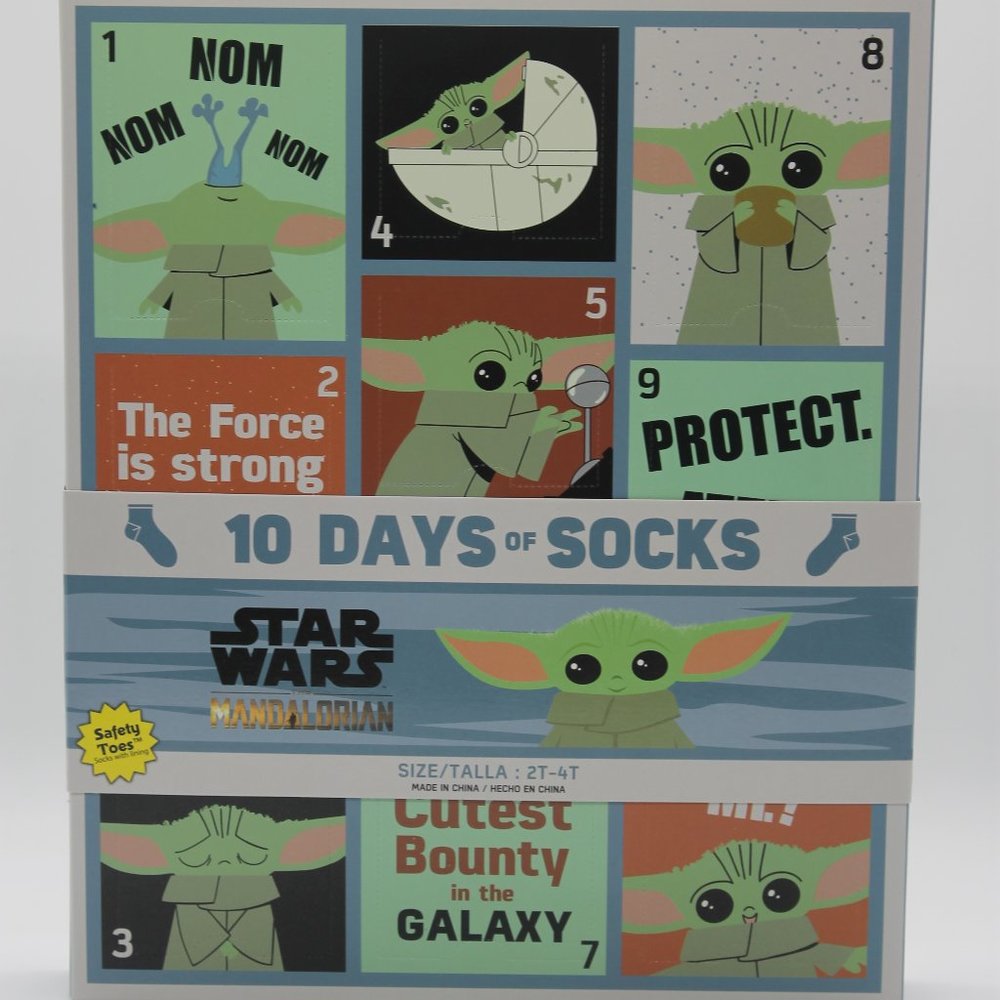 Star Wars Mandalorian Baby Yoda Kids 10 Days of Socks Advent Calendar 2T-4T